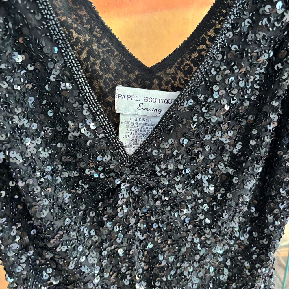 vintage black Sequin 100% silk Blouse size small: one of a kind - Picture 4 of 6